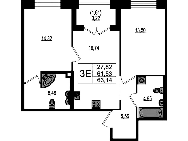 2-комнатная квартира 63.14 м², 1/4 эт., ЖК «Ranta Residence»